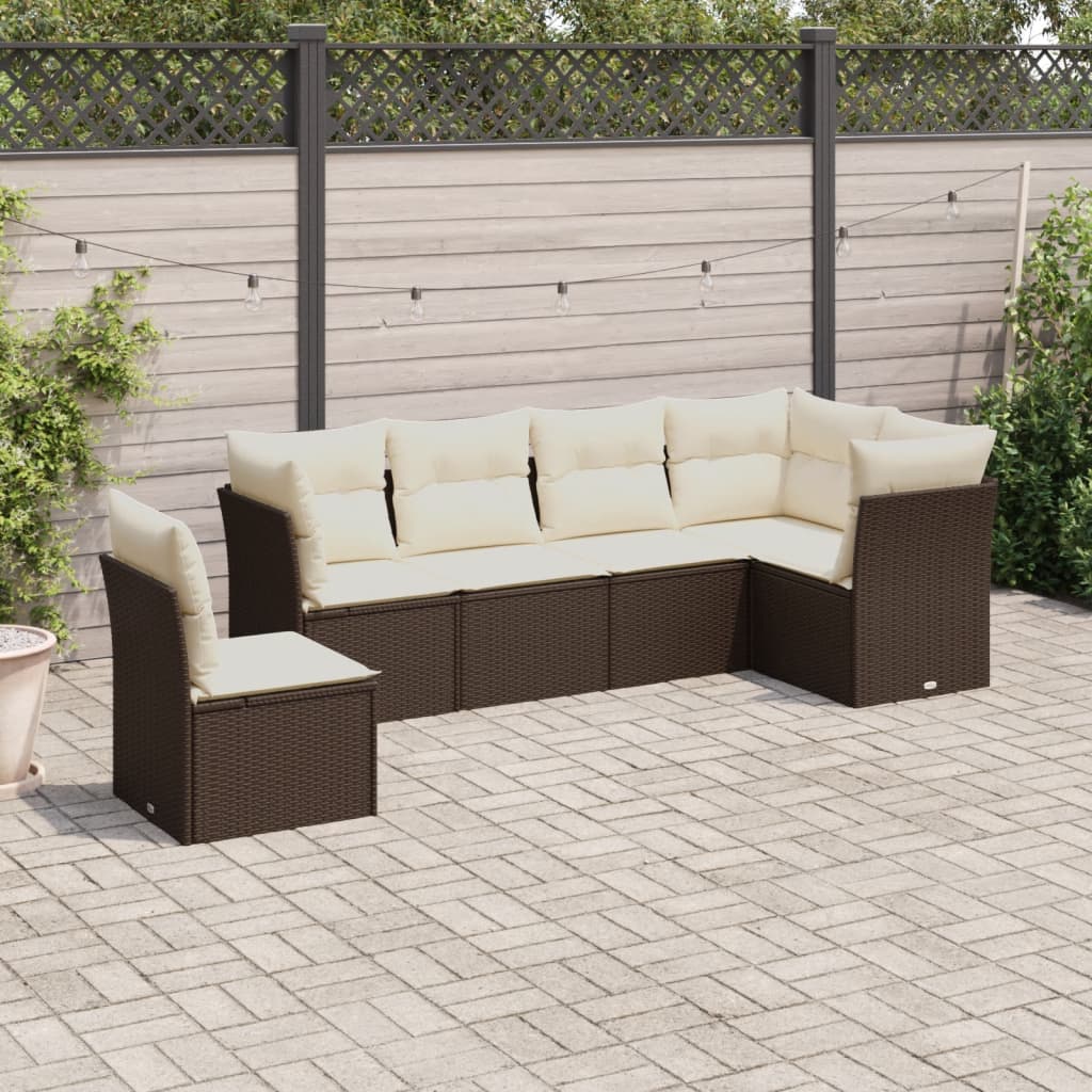 7-delige Loungeset met kussens poly rattan bruin