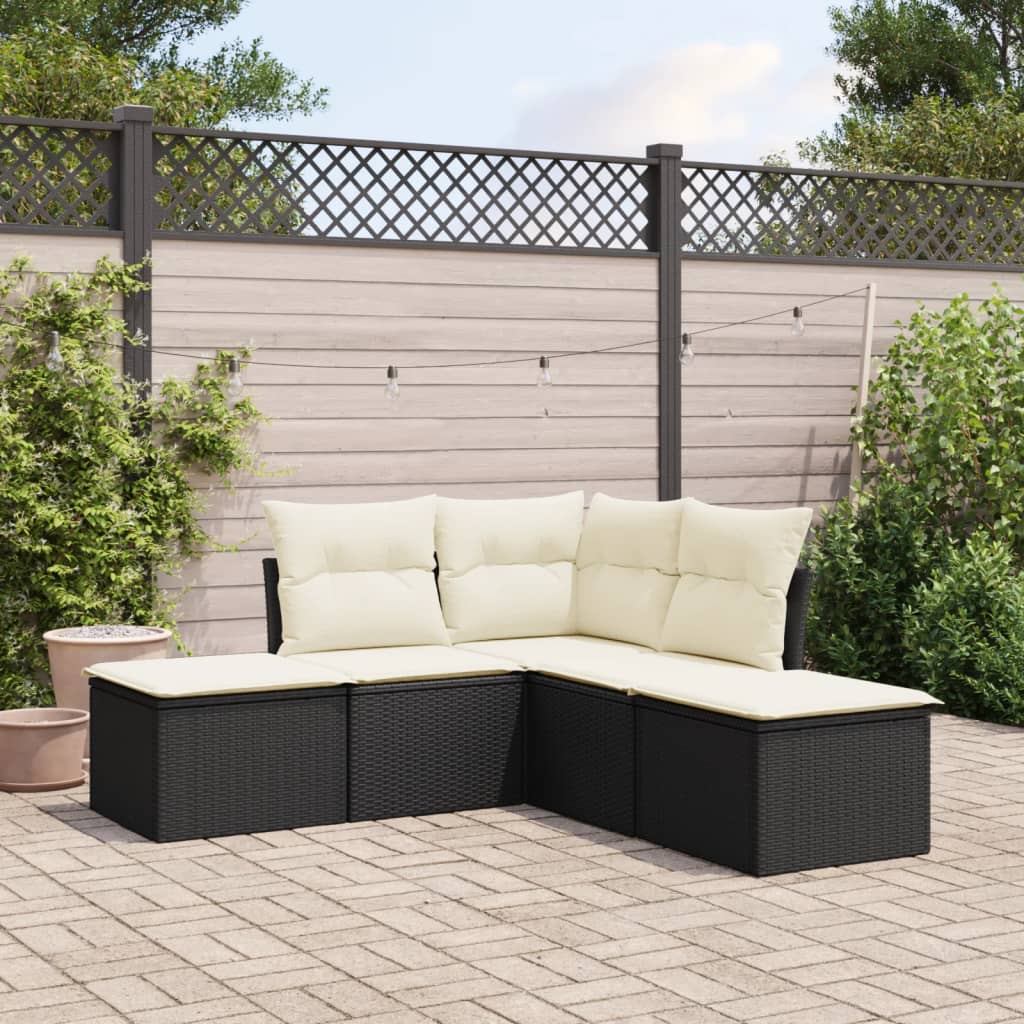 5-delige Loungeset met kussens poly rattan zwart Tuinsets | Creëer jouw Trendy Thuis | Gratis bezorgd & Retour | Trendy.nl