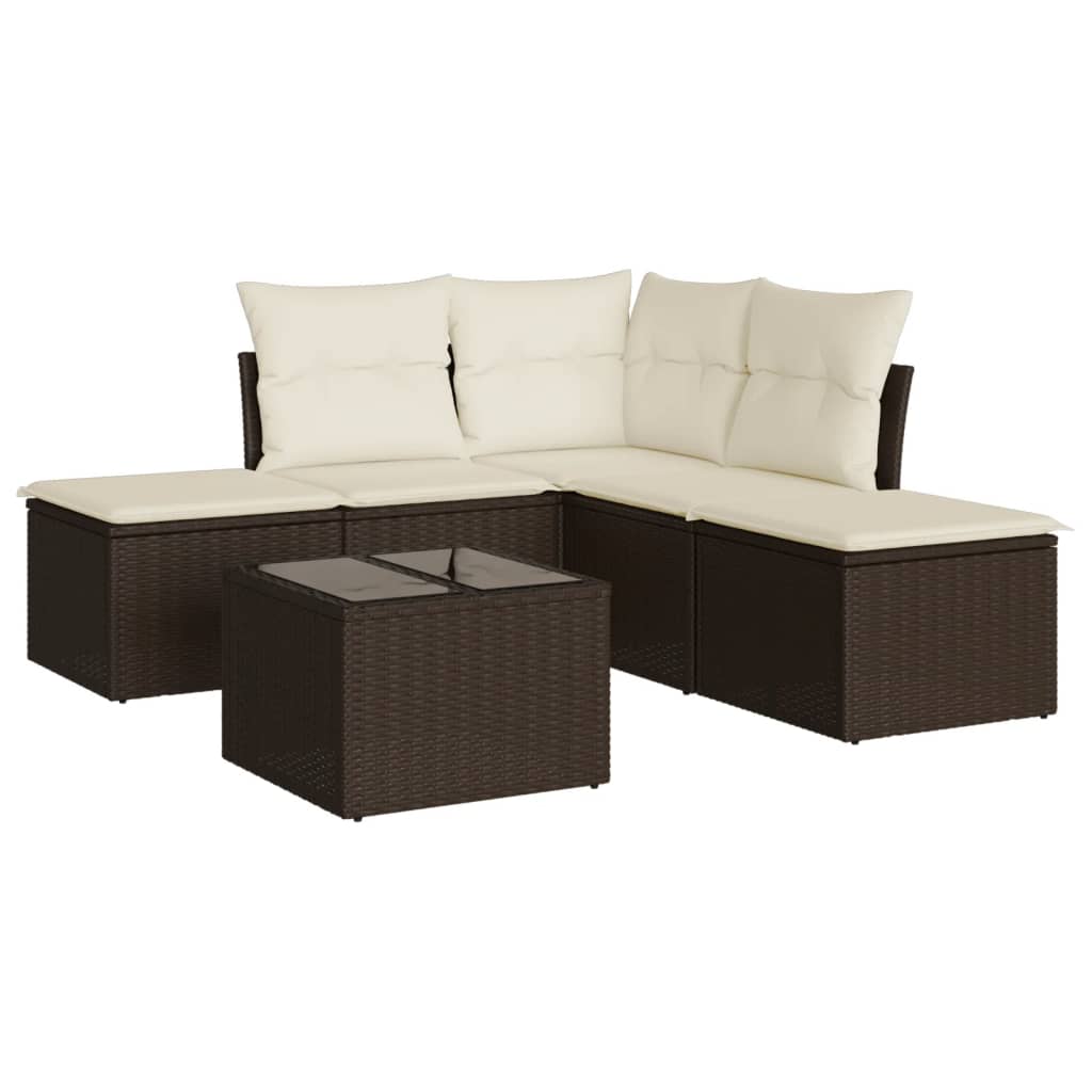 6-delige Loungeset met kussens poly rattan bruin