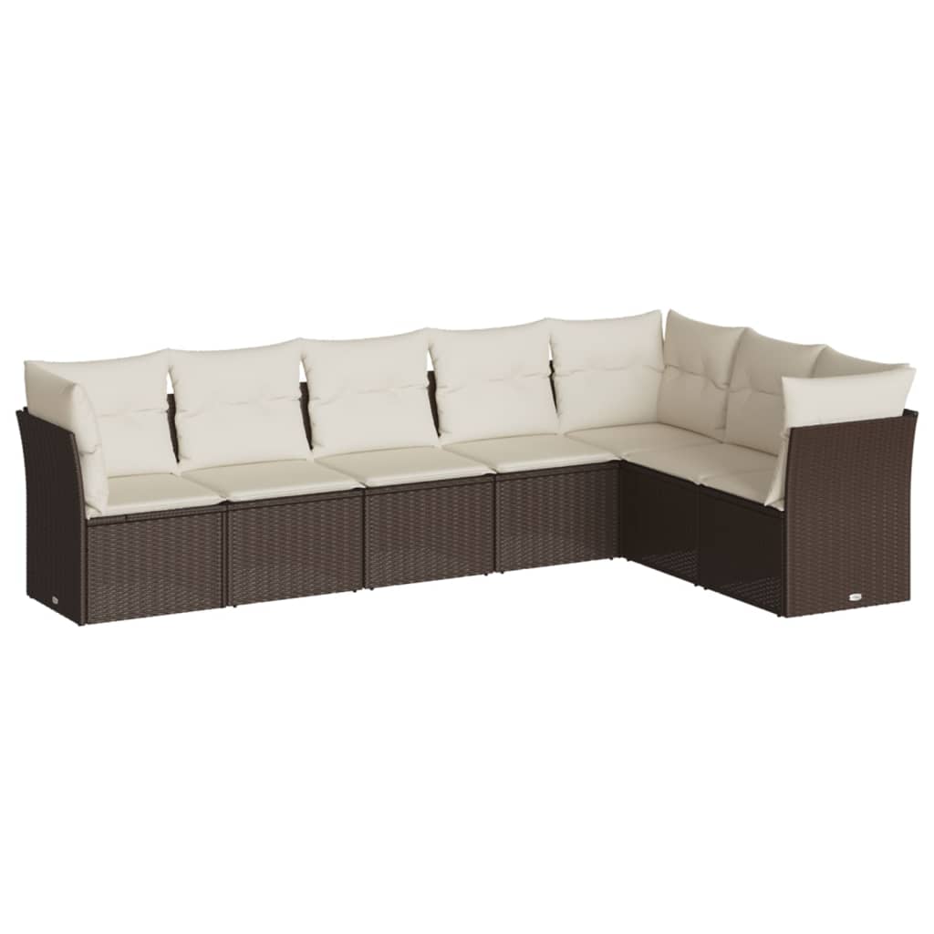 7-delige Loungeset met kussens poly rattan bruin