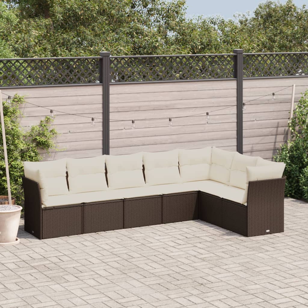 7-delige Loungeset met kussens poly rattan bruin