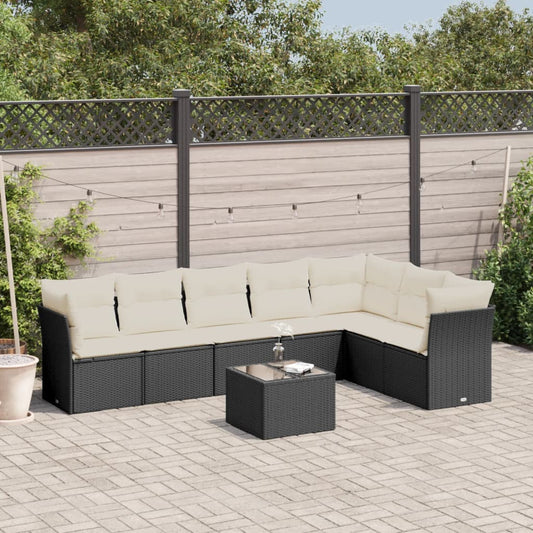 8-delige Loungeset met kussens poly rattan zwart