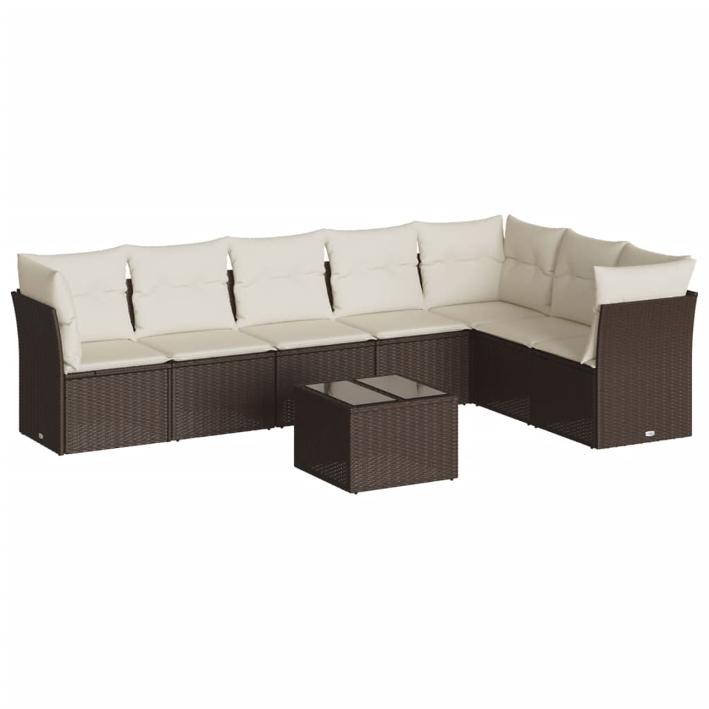 8-delige Loungeset met kussens poly rattan bruin