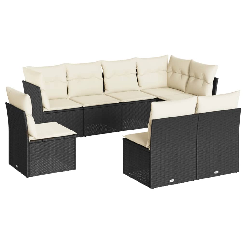 8-delige Loungeset met kussens poly rattan zwart