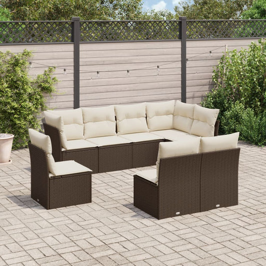 8-delige Loungeset met kussens poly rattan bruin