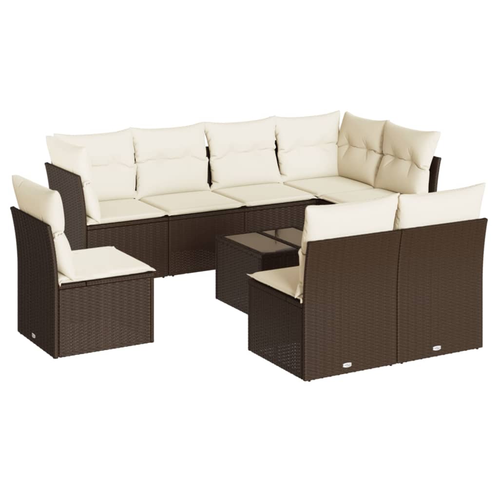 9-delige Loungeset met kussens poly rattan bruin