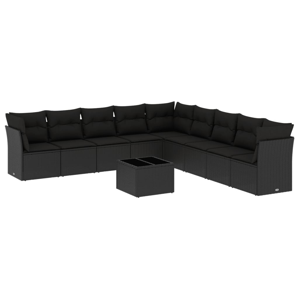 10-delige Loungeset met kussens poly rattan zwart Tuinsets | Creëer jouw Trendy Thuis | Gratis bezorgd & Retour | Trendy.nl