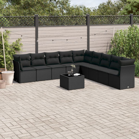 10-delige Loungeset met kussens poly rattan zwart Tuinsets | Creëer jouw Trendy Thuis | Gratis bezorgd & Retour | Trendy.nl