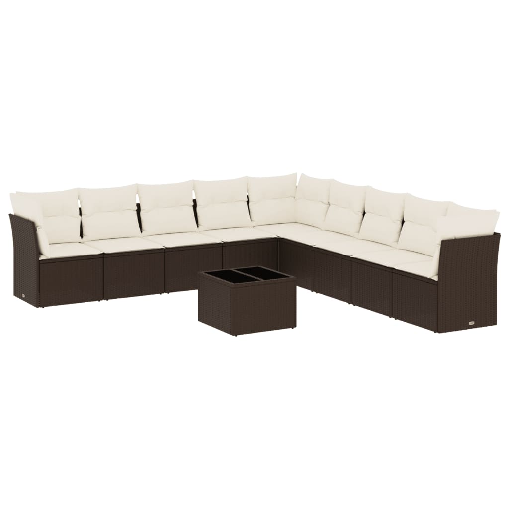 10-delige Loungeset met kussens poly rattan bruin