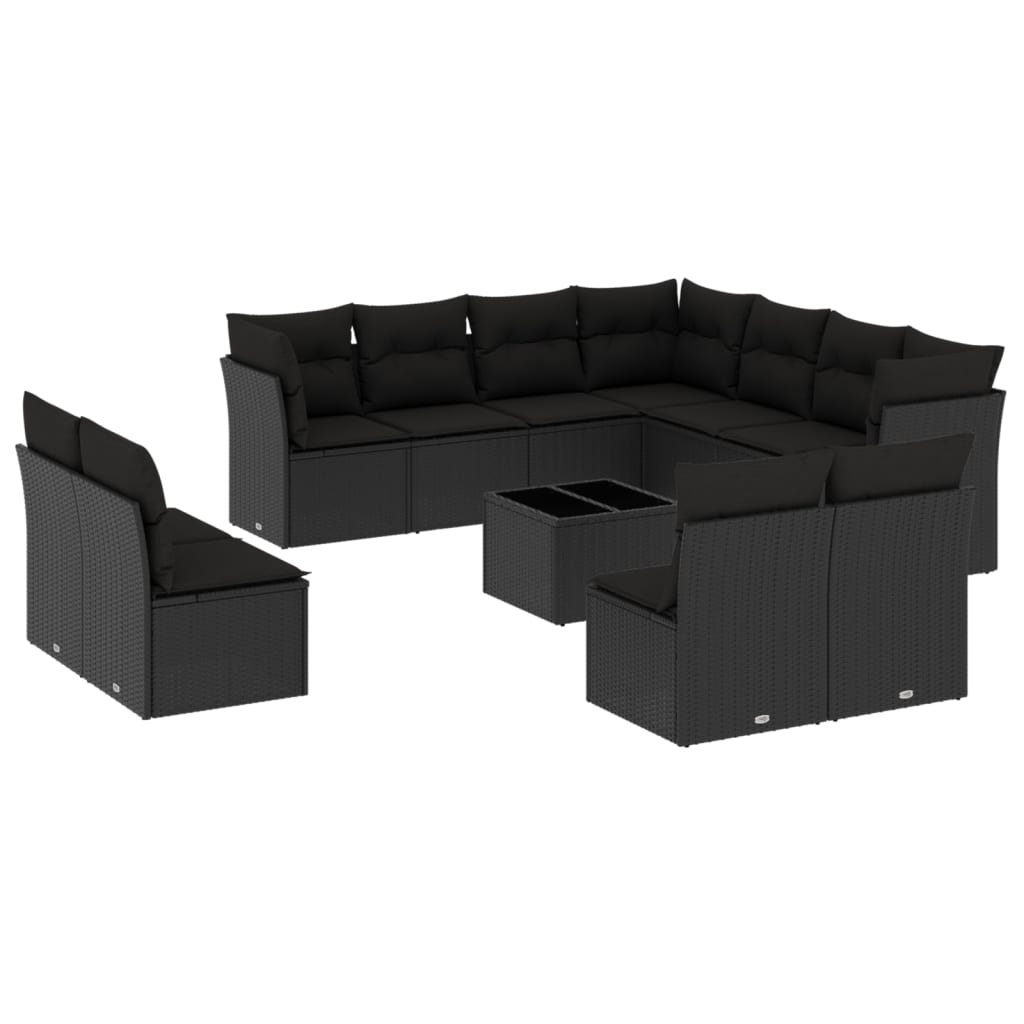 12-delige Loungeset met kussens poly rattan zwart Tuinsets | Creëer jouw Trendy Thuis | Gratis bezorgd & Retour | Trendy.nl