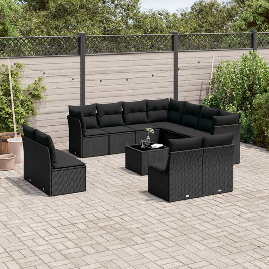 12-delige Loungeset met kussens poly rattan zwart Tuinsets | Creëer jouw Trendy Thuis | Gratis bezorgd & Retour | Trendy.nl