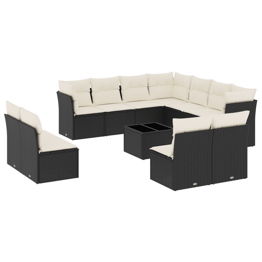 12-delige Loungeset met kussens poly rattan zwart