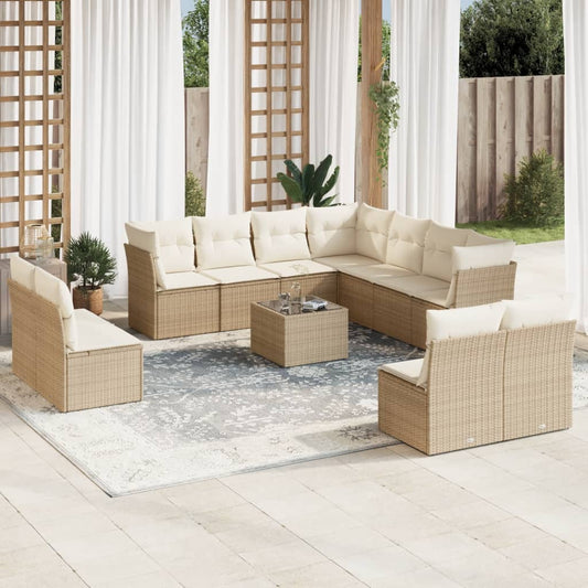 12-delige Loungeset met kussens poly rattan beige