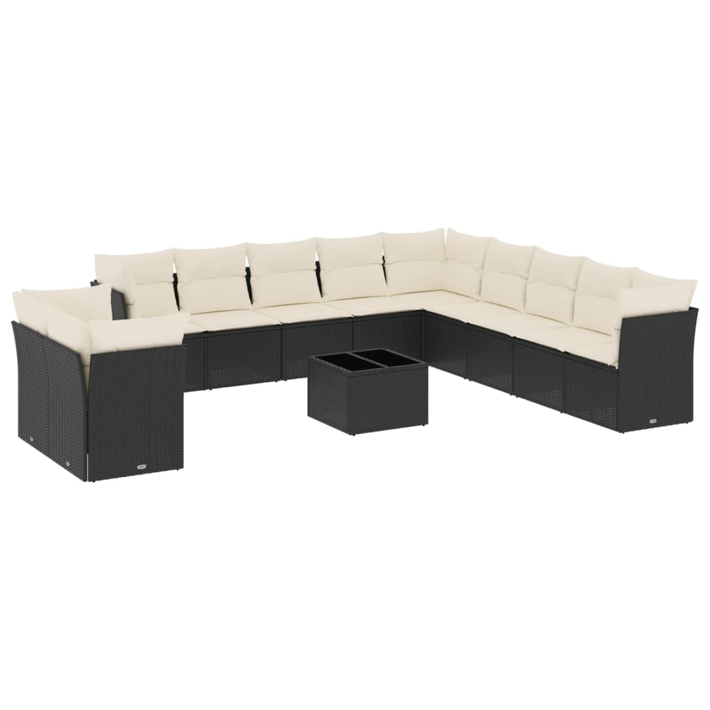 12-delige Loungeset met kussens poly rattan zwart