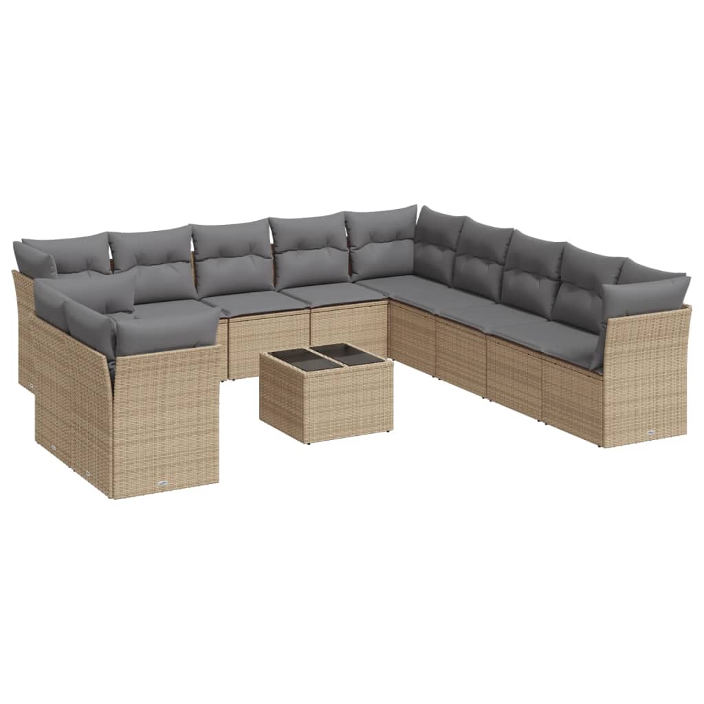 12-delige Loungeset met kussens poly rattan beige