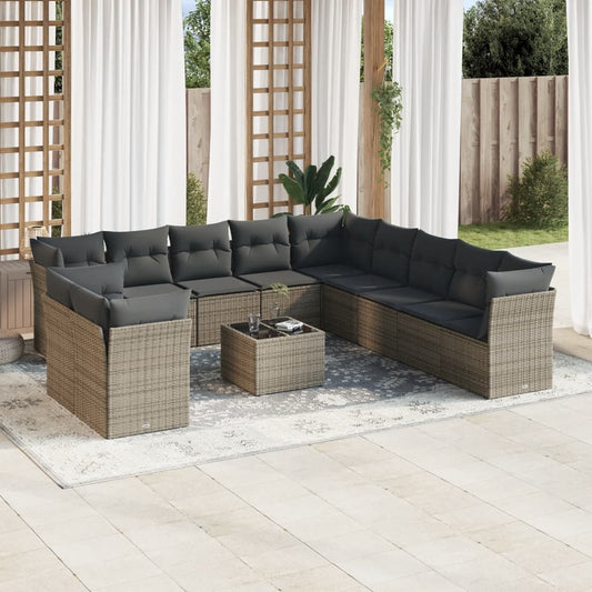 12-delige Loungeset met kussens poly rattan grijs