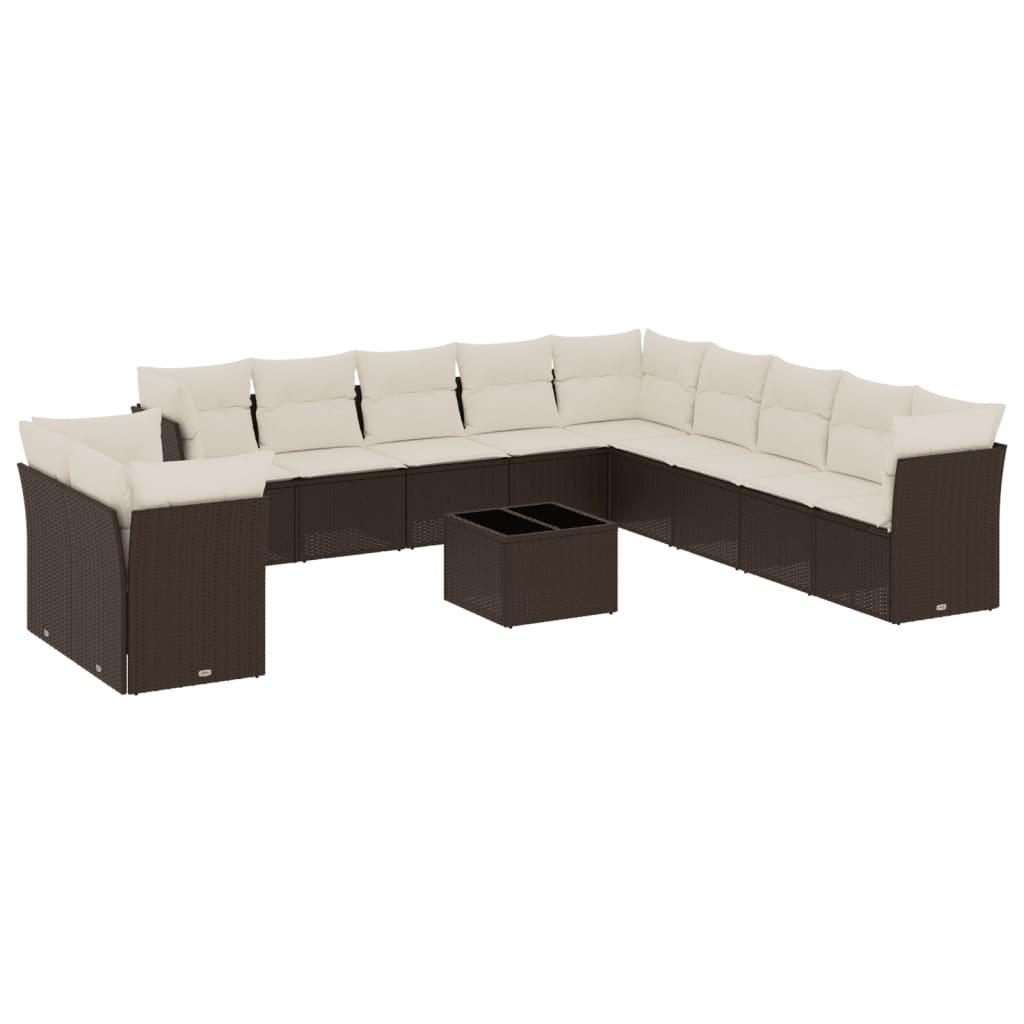 12-delige Loungeset met kussens poly rattan bruin