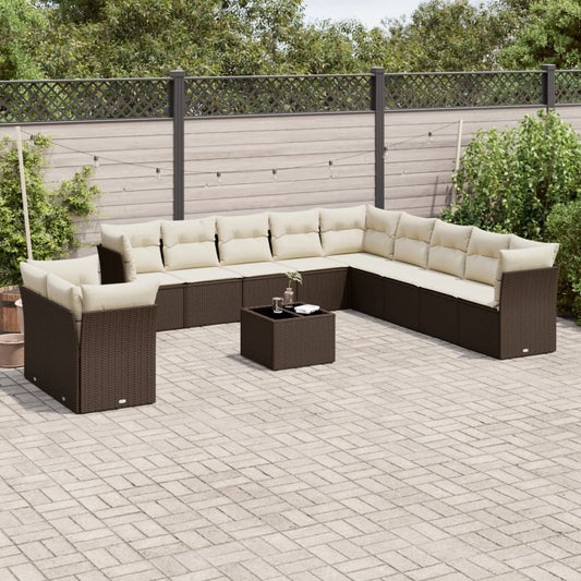 12-delige Loungeset met kussens poly rattan bruin