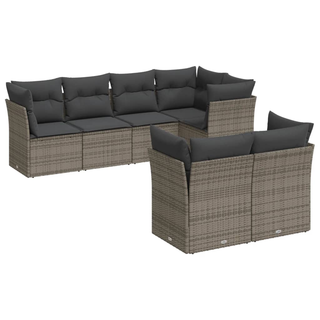 7-delige Loungeset met kussens poly rattan grijs