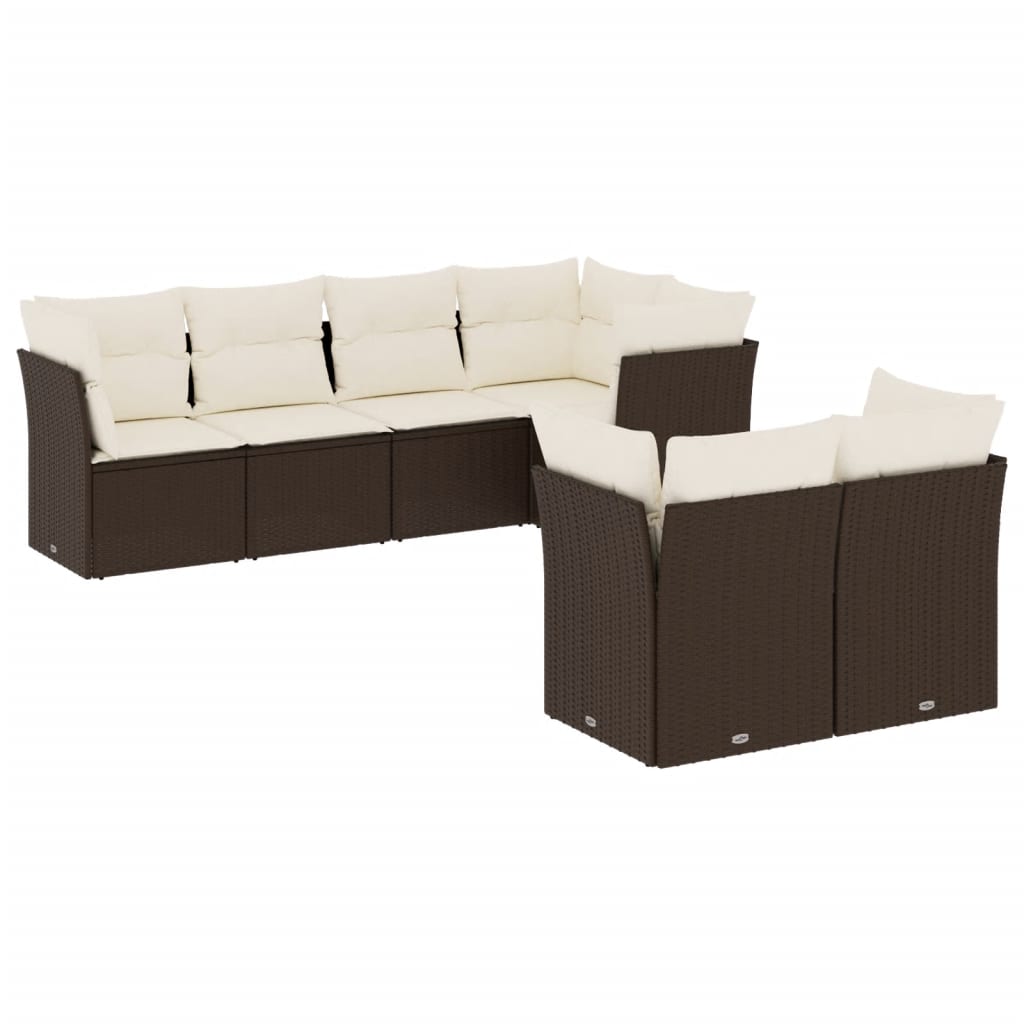 7-delige Loungeset met kussens poly rattan bruin