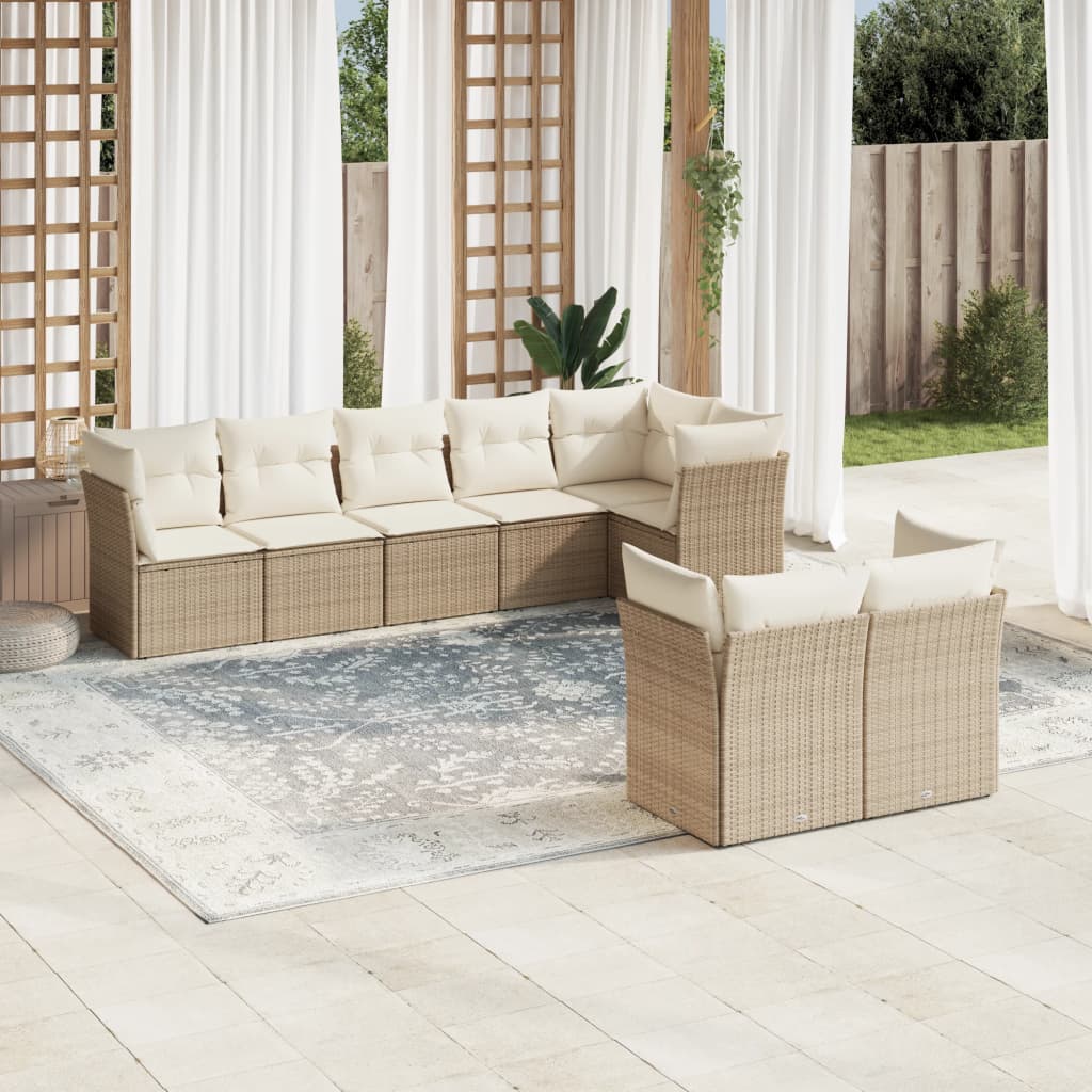 8-delige Loungeset met kussens poly rattan beige