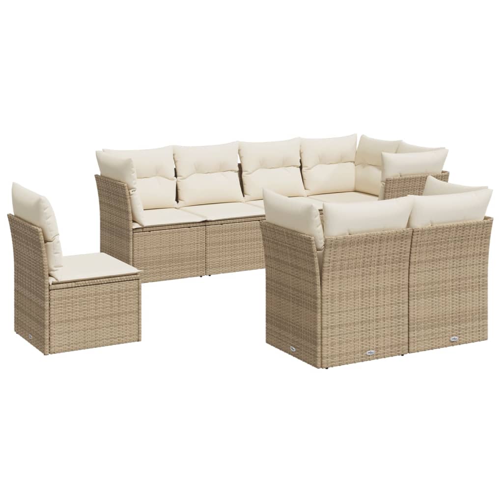 8-delige Loungeset met kussens poly rattan beige