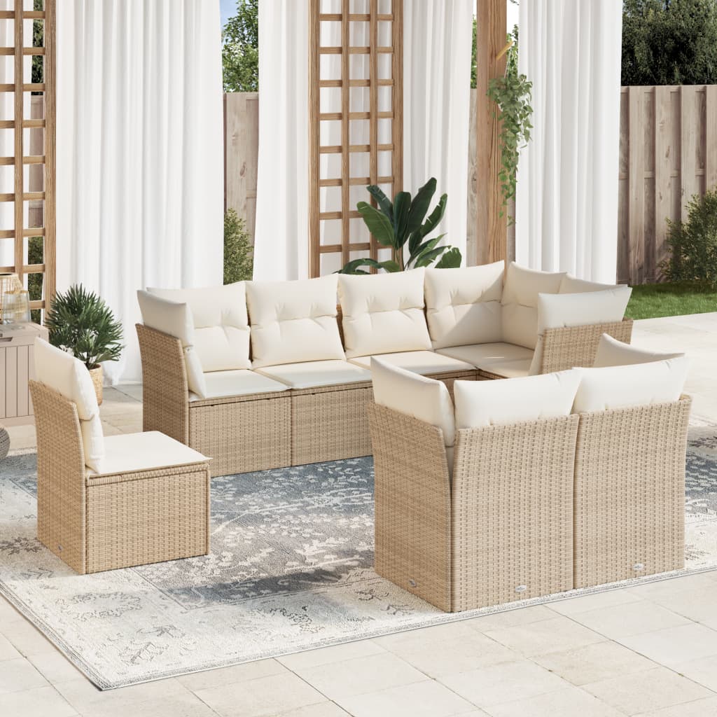 8-delige Loungeset met kussens poly rattan beige