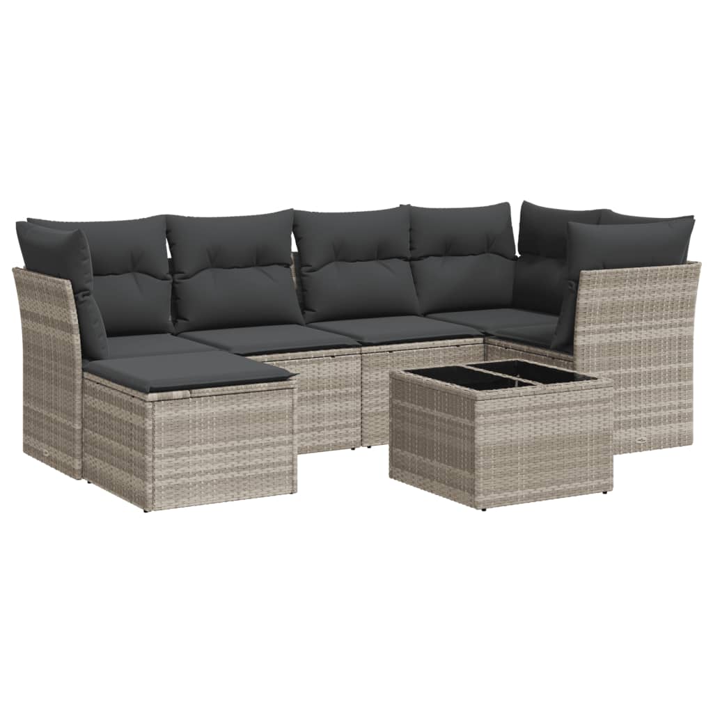 7-delige Loungeset met kussens poly rattan lichtgrijs