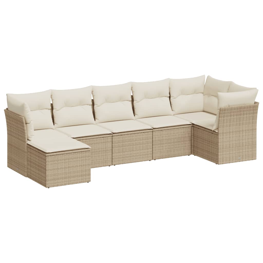 7-delige Loungeset met kussens poly rattan beige