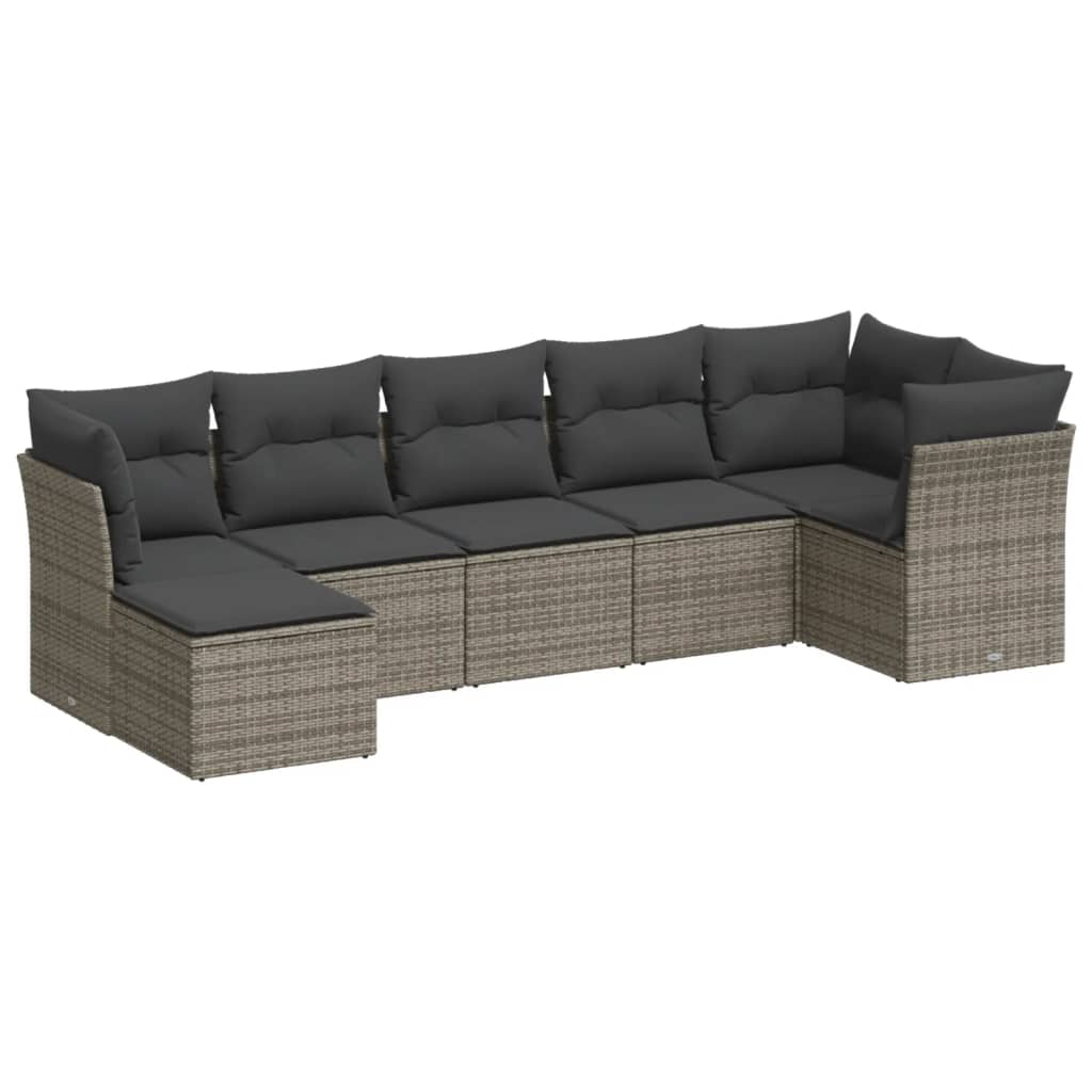 7-delige Loungeset met kussens poly rattan grijs