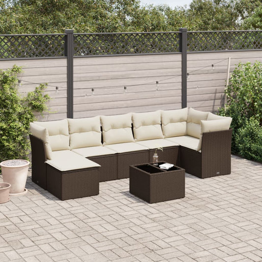 8-delige Loungeset met kussens poly rattan bruin