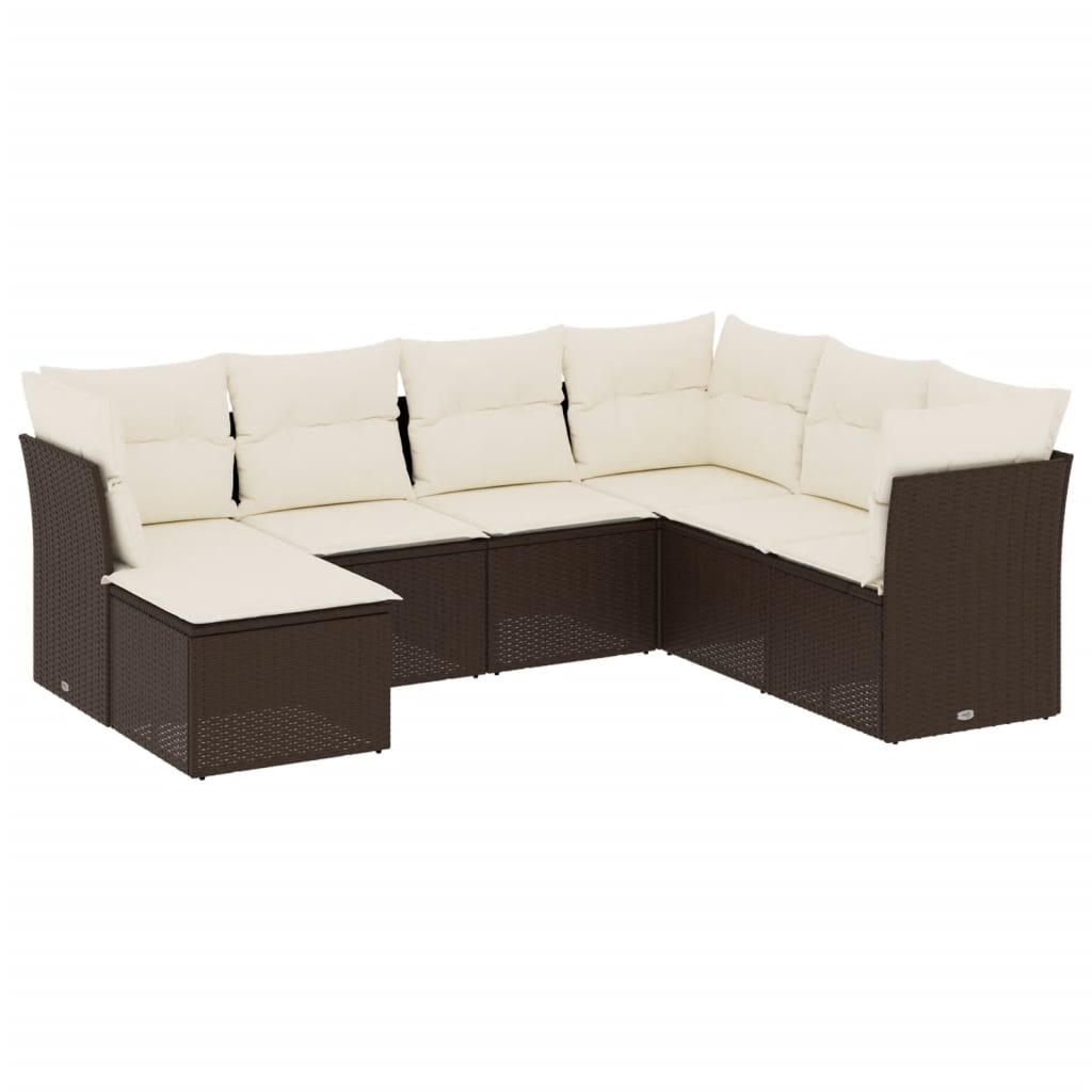 7-delige Loungeset met kussens poly rattan bruin