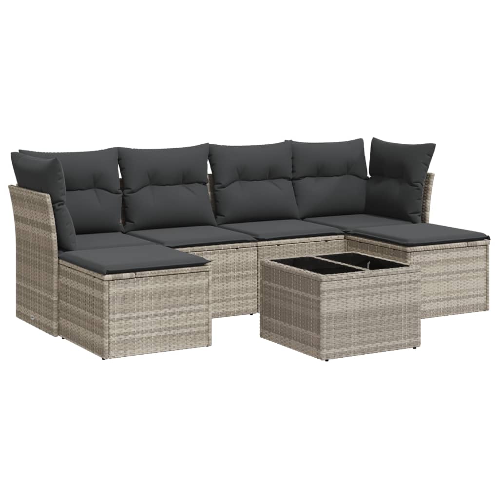 7-delige Loungeset met kussens poly rattan lichtgrijs