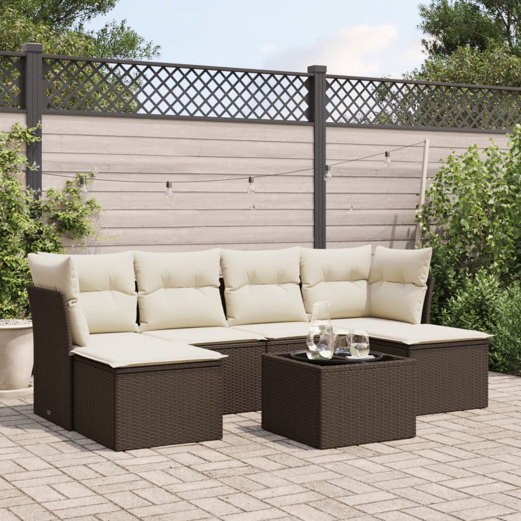 7-delige Loungeset met kussens poly rattan bruin