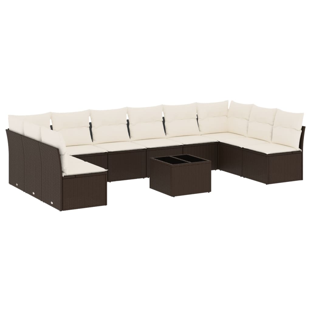 11-delige Loungeset met kussens poly rattan bruin