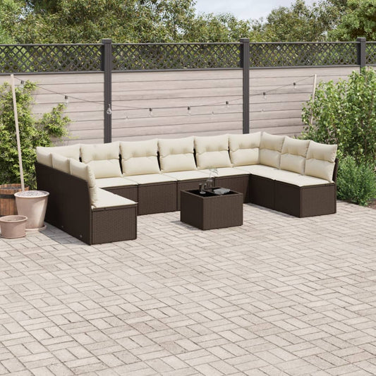 11-delige Loungeset met kussens poly rattan bruin