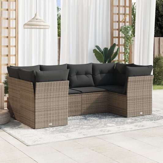 6-delige Loungeset met kussens poly rattan grijs