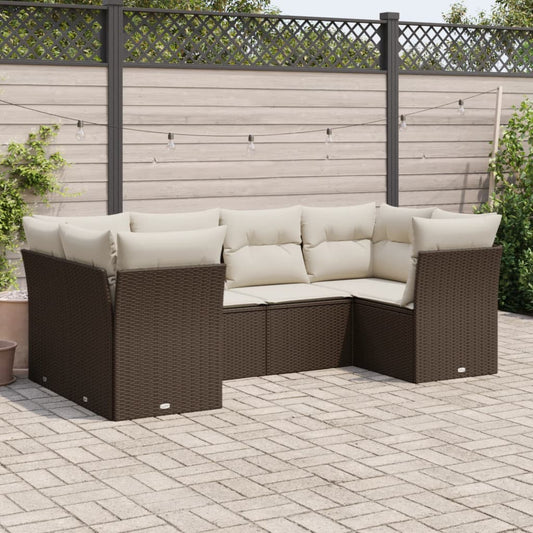 6-delige Loungeset met kussens poly rattan bruin