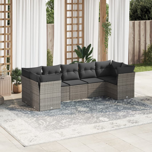 7-delige Loungeset met kussens poly rattan grijs