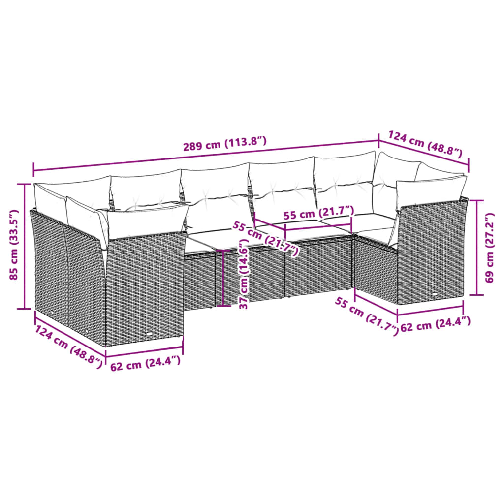 7-delige Loungeset met kussens poly rattan lichtgrijs Tuinsets | Creëer jouw Trendy Thuis | Gratis bezorgd & Retour | Trendy.nl