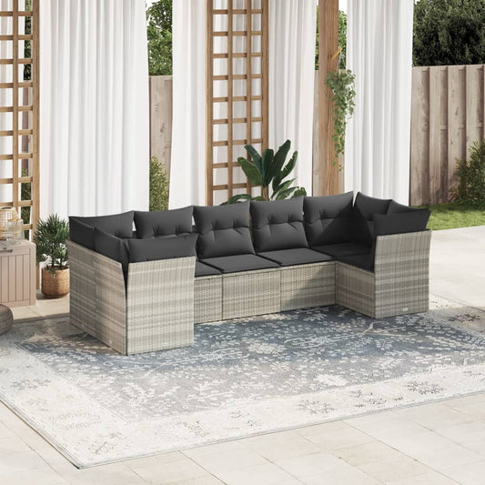 7-delige Loungeset met kussens poly rattan lichtgrijs Tuinsets | Creëer jouw Trendy Thuis | Gratis bezorgd & Retour | Trendy.nl