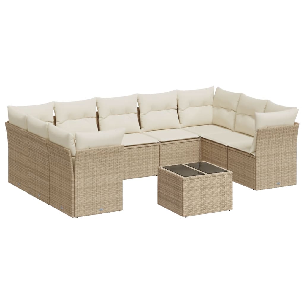 10-delige Loungeset met kussens poly rattan beige