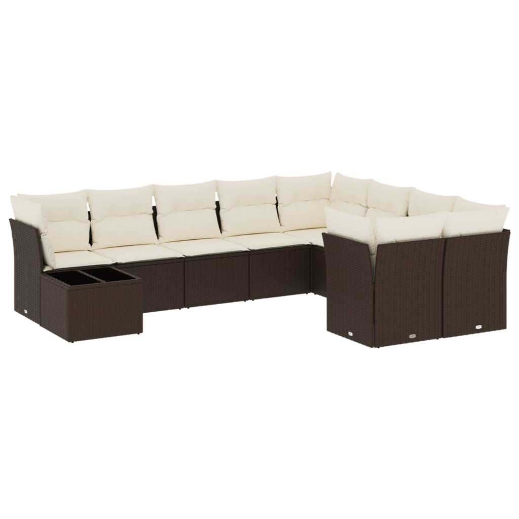 10-delige Loungeset met kussens poly rattan bruin