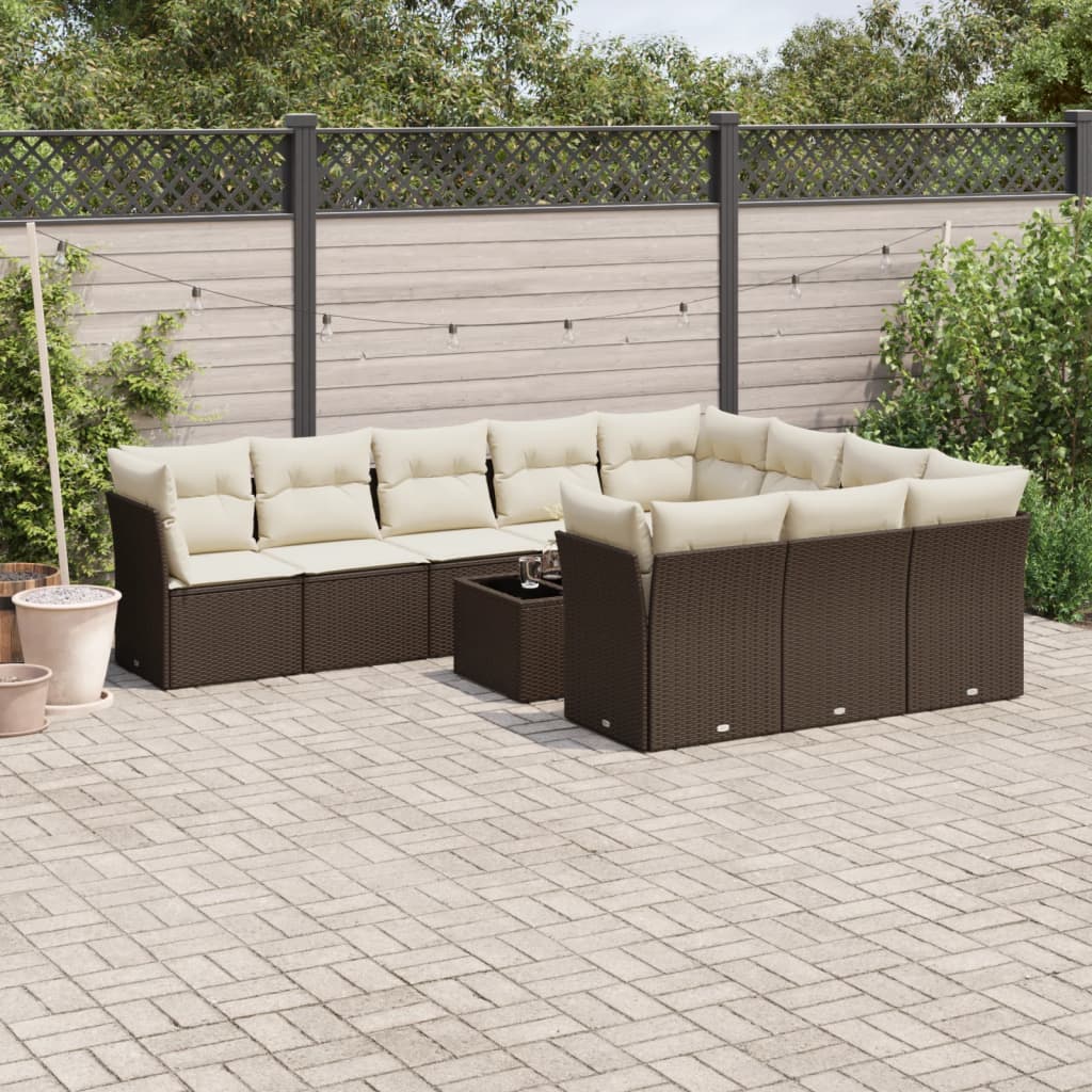 11-delige Loungeset met kussens poly rattan bruin