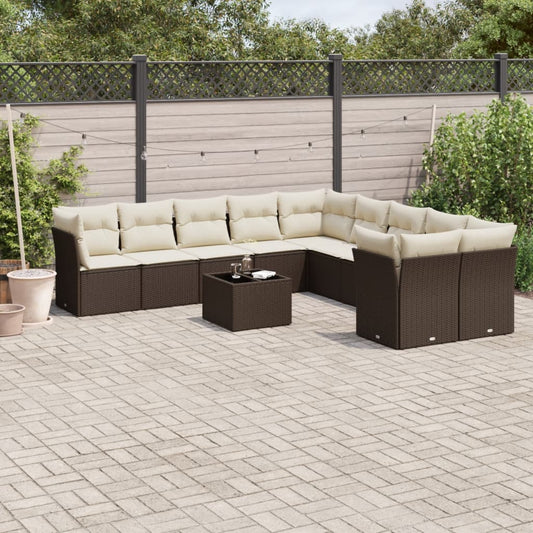 11-delige Loungeset met kussens poly rattan bruin