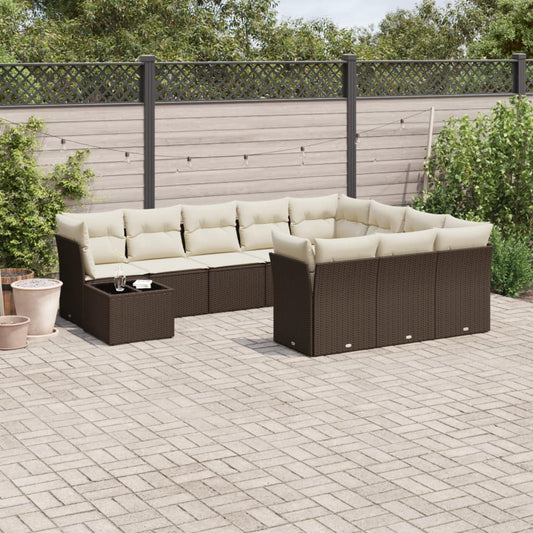 11-delige Loungeset met kussens poly rattan bruin