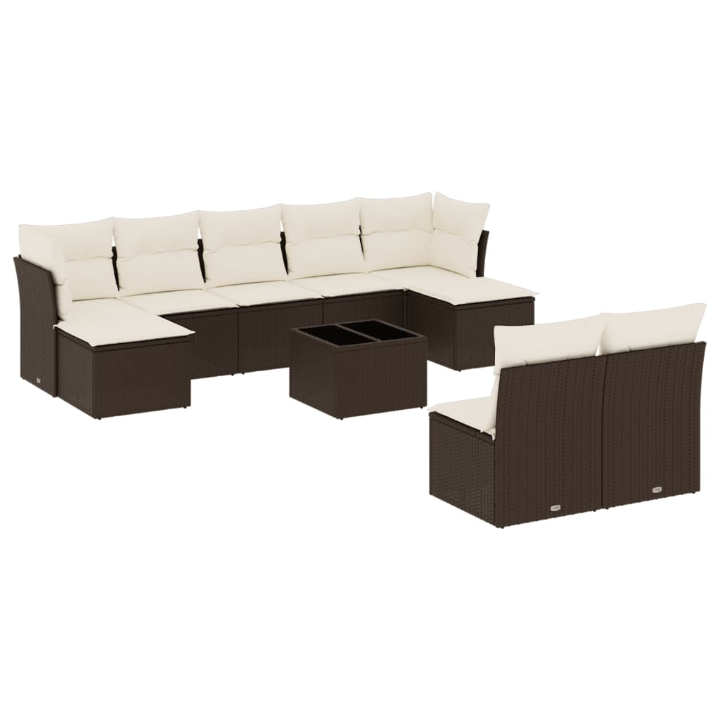 10-delige Loungeset met kussens poly rattan bruin