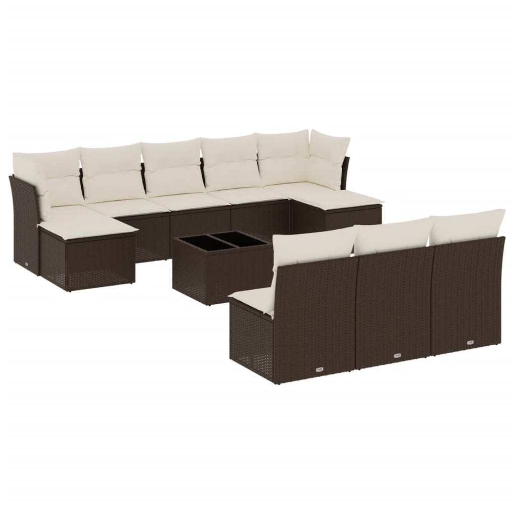 11-delige Loungeset met kussens poly rattan bruin