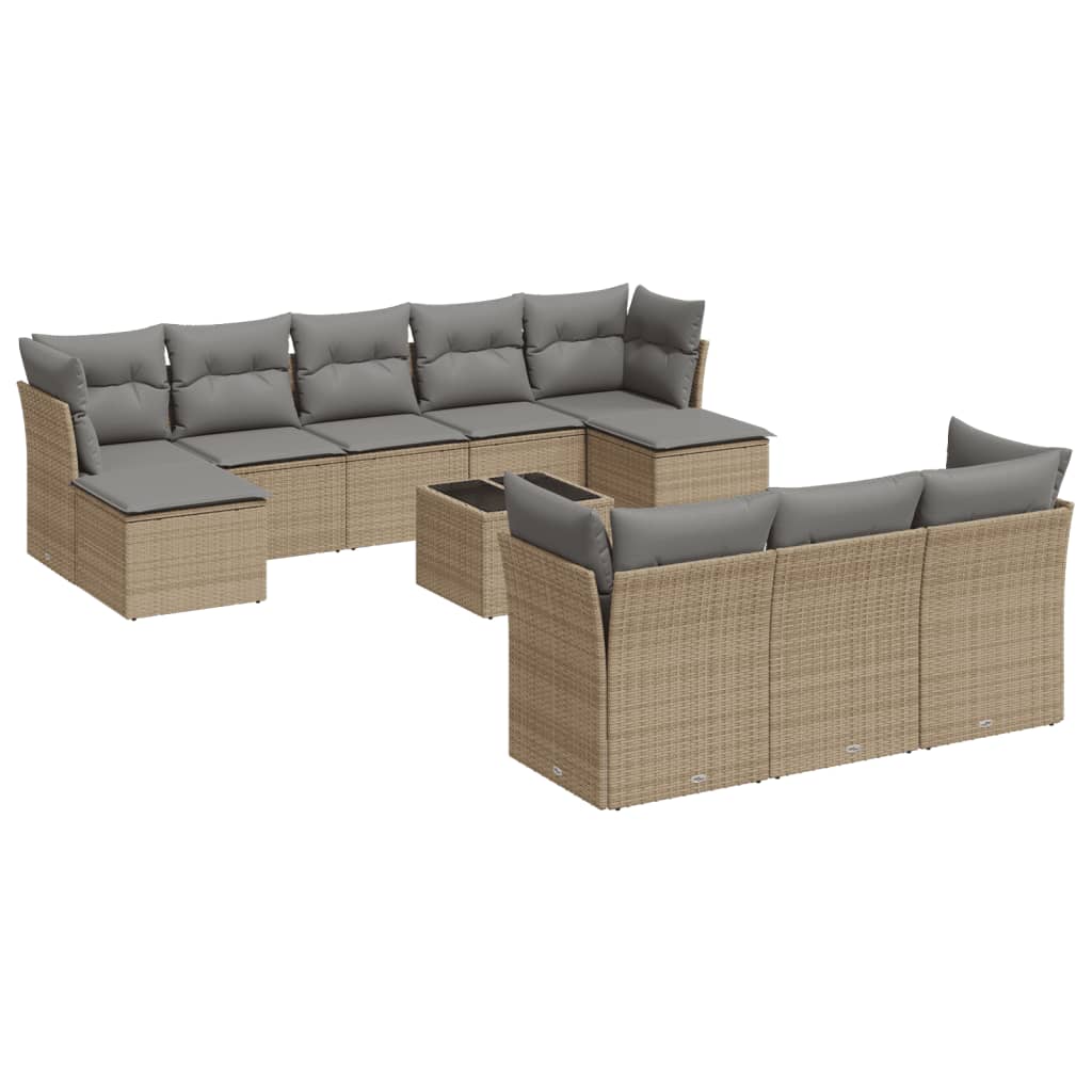 11-delige Tuinset met kussens poly rattan beige