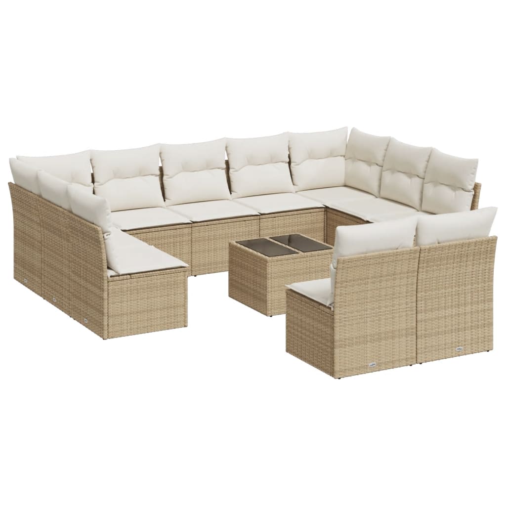 12-delige Loungeset met kussens poly rattan beige